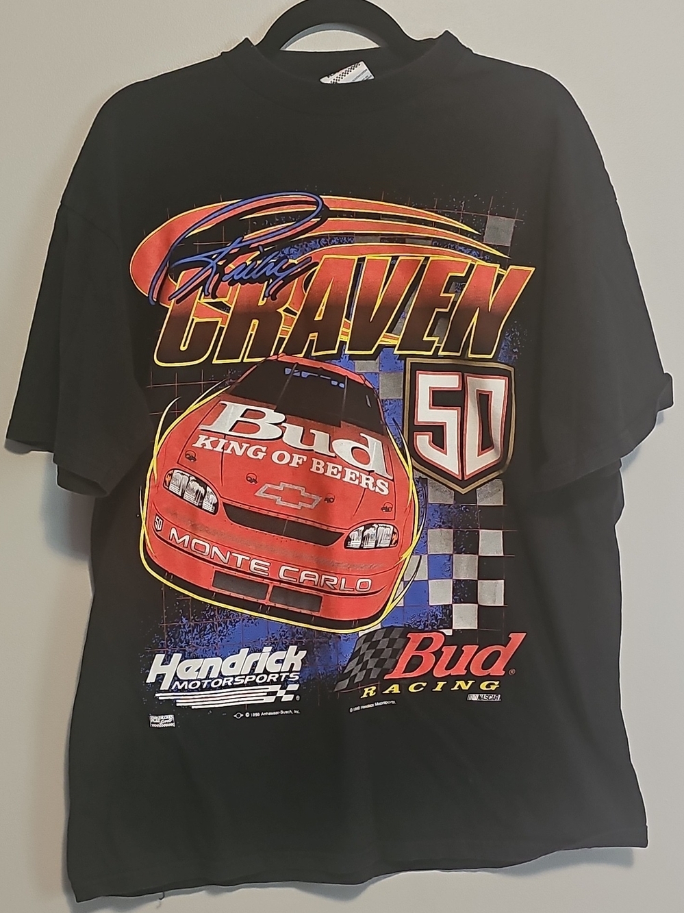 Ricky Craven Bud Racing Graphic Tee Front & Vack Graphics - Black with Red Car